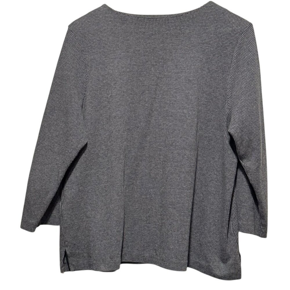 J Jill Ponte Womens Large Gray Black Houndstooth 3/4 Sleeve Knit Pullover Top - Picture 3 of 9